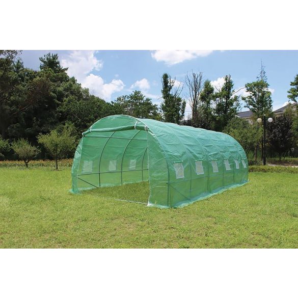 Fóliasátor vázzal, Strend Pro Garden, zöld, 300 × 600 × 200 cm, bejárható, 18 m2, 140 g/m2 PE fólia, 12 ablak, 25 mm fém váz, fólia borítással