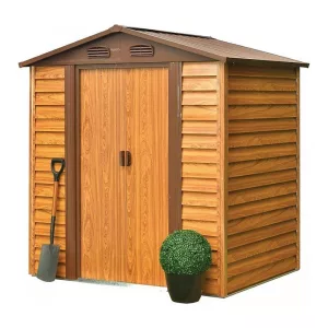 Kerti ház, Strend Pro Garden, 193 × 152 × 203 cm, barna, festett fémlemez, horganyzott keret, korrózióálló, dupla tolóajtó, 4 szellőzőnyílás
