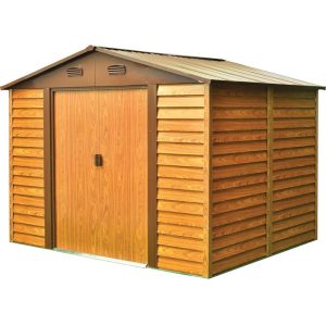 Kerti ház, Strend Pro Garden, 278 x 238 x 215 cm, barna, fémlemez, horganyzott keret, korrózióálló, dupla tolóajtó, 4 szellőzőnyílás