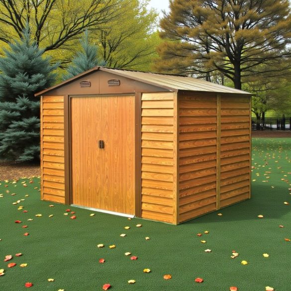 Kerti ház, Strend Pro Garden, 278 x 238 x 215 cm, barna, fémlemez, horganyzott keret, korrózióálló, dupla tolóajtó, 4 szellőzőnyílás