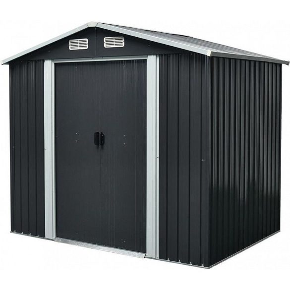 Kerti ház, Strend Pro Garden, 236 × 174 × 206 cm, antracit, fémlemez, korrózióálló, dupla tolóajtó, 4 szellőzőnyílás, horganyzott keret, opcionális padlószerkezet