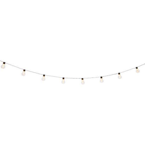Napelemes kerti fényfüzér, Strend Pro Garden, izzó alakú, 10 LED, 2,7 m + 3 m kábel, akkumulátoros, automatikus kapcsolás