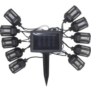 Napelemes kerti fényfüzér, Strend Pro Garden, lámpás kivitel, fekete, 10 LED, 1,8 m + 2 m kábel, akkumulátoros, automatikus kapcsolás, kültéri