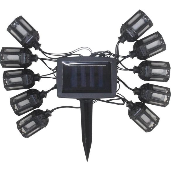 Napelemes kerti fényfüzér, Strend Pro Garden, lámpás kivitel, fekete, 10 LED, 1,8 m + 2 m kábel, akkumulátoros, automatikus kapcsolás, kültéri