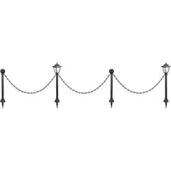   Napelemes kerti lámpa, Strend Pro Garden, lánckerítés szett 2 lámpával és 2 oszloppal, fekete, 16,5 × 16,5 × 71,5 cm, lánc: 138 cm, 1 LED/lámpa, hidegfehér fényű, műanyag, akkumulátoros, automatikus kapcsolás