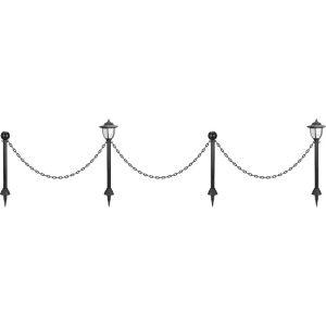 Napelemes kerti lámpa, Strend Pro Garden, lánckerítés szett 2 lámpával és 2 oszloppal, fekete, 16,5 × 16,5 × 71,5 cm, lánc: 138 cm, 1 LED/lámpa, hidegfehér fényű, műanyag, akkumulátoros, automatikus kapcsolás