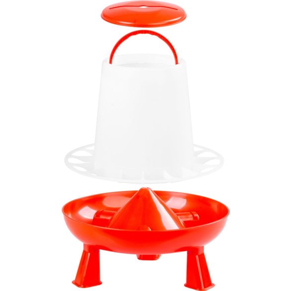 Baromfi etető, Strend Pro Garden Goodfarm, 9 kg, piros, műanyag, lábakkal, védőrácsos, folyamatos takarmányadagolás