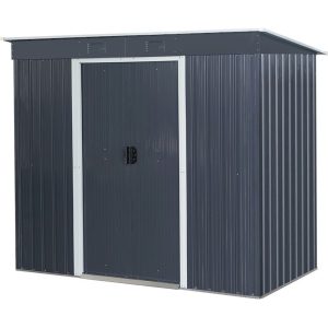 Kerti ház, Strend Pro Garden, 217 x 110 x 174 cm, antracit, fémlemez, alappal, időjárásálló, dupla tolóajtó, szellőzőnyílásokkal