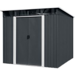   Kerti ház, Strend Pro Garden, 238 x 193 x 202 cm, antracit, fémlemez, időjárásálló, dupla tolóajtó, 4 szellőzőnyílás