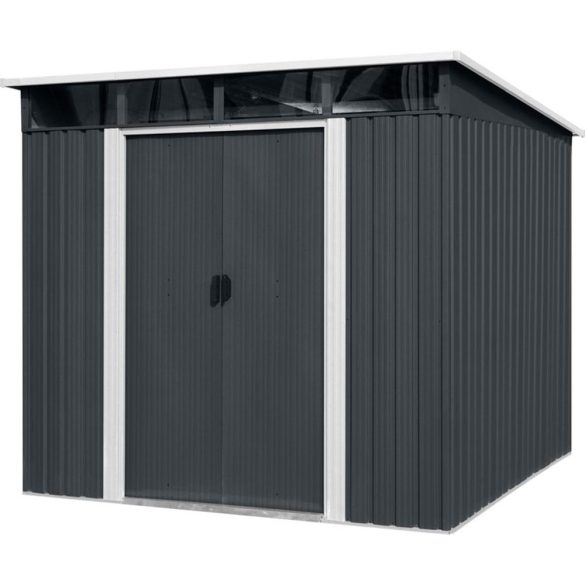 Kerti ház, Strend Pro Garden, 238 x 193 x 202 cm, antracit, fémlemez, időjárásálló, dupla tolóajtó, 4 szellőzőnyílás