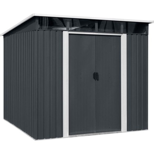 Kerti ház, Strend Pro Garden, 238 x 193 x 202 cm, antracit, fémlemez, időjárásálló, dupla tolóajtó, 4 szellőzőnyílás