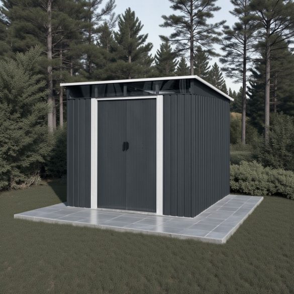 Kerti ház, Strend Pro Garden, 238 x 193 x 202 cm, antracit, fémlemez, időjárásálló, dupla tolóajtó, 4 szellőzőnyílás