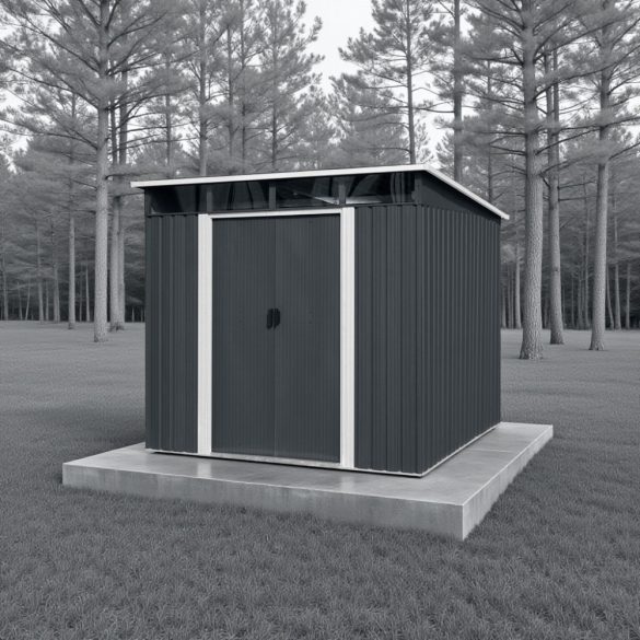 Kerti ház, Strend Pro Garden, 238 x 193 x 202 cm, antracit, fémlemez, időjárásálló, dupla tolóajtó, 4 szellőzőnyílás