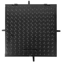   Fém aknafedlap, Strend Pro MC60, fekete, 600 x 600 mm, zárható, lemezvastagság: 3 mm, csúszásgátló felület, UV-álló, 150 kg teherbírás