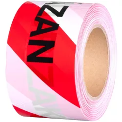   Figyelmeztető szalag, Strend Pro, piros/fehér, 8 cm x 250 m, nem tapadó, tartós polietilén, beltéri és kültéri, Vstup Zakázan (belépni tilos) felirattal