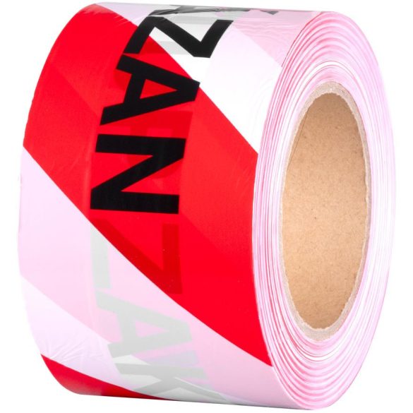 Szalag Strend Pro, 80 mm, Hossz: 250 m, figyelmeztető, piros/fehér, CSEH felirat "BELÉPNI TILOS