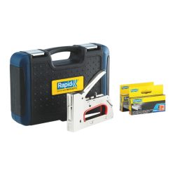   Kézi tűzőgép, Rapid R353, ezüst, 6–14 mm kapocshossz, 53-as kapcsokhoz, acél burkolat, acél mechanika, hordtáskával, kárpitos