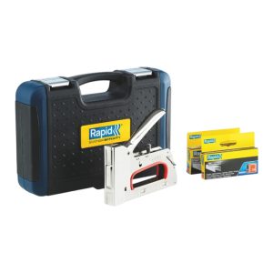 Kézi tűzőgép, Rapid R353, ezüst, 6–14 mm kapocshossz, 53-as kapcsokhoz, acél burkolat, acél mechanika, hordtáskával, kárpitos