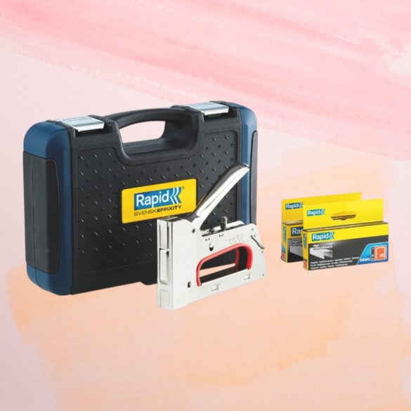 Kézi tűzőgép, Rapid R353, ezüst, 6–14 mm kapocshossz, 53-as kapcsokhoz, acél burkolat, acél mechanika, hordtáskával, kárpitos