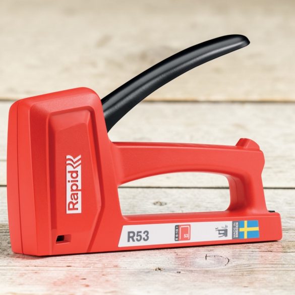 Kézi tűzőgép, Rapid R53, piros, 4–10 mm kapocshossz, 53-as kapcsokhoz, műanyag burkolat, acél mechanika, kárpitos