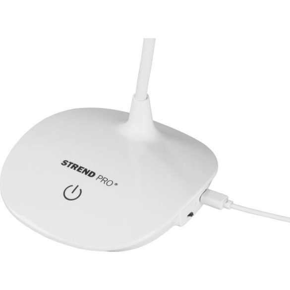 Asztali lámpa, Strend Pro, 43 × 13 × 12 cm, fehér, fényerő-szabályozható, meleg fény (2500–2700 K), USB-C, akkumulátoros, 2 W, flexibilis kar