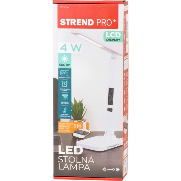 Asztali lámpa, Strend Pro, 17,5 × 13 × 37 cm, vezeték nélküli töltés, 10 W, érintésvezérlés, LCD kijelző, 5 fényerő, 5 színhőmérséklet, LED 500 lm