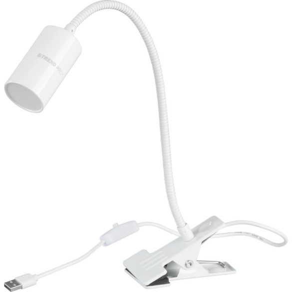 Asztali lámpa, Strend Pro, 41 cm, fehér, csíptethető, USB-C tápellátás, 2 W, 80 lm, 3000 K, IP20, alumínium, polikarbonát