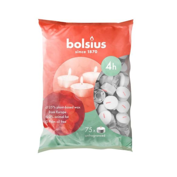 Gyertya Bolsius, mécses, 4 óra, fehér, csomag 75 db