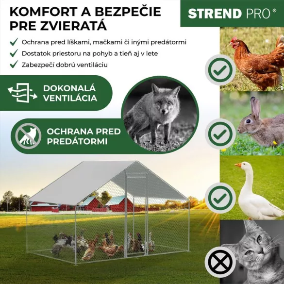 Tyúkól, Strend Pro Garden, 3 x 2 x 2 m, horganyzott acél, PVC bevonat, UV-álló ponyva, finom hálós, talajhoz rögzíthető, 1/1 fedés