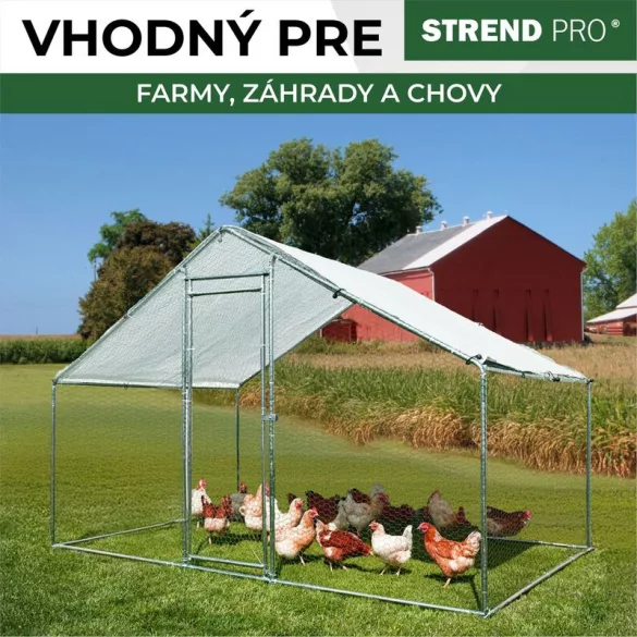 Tyúkól, Strend Pro Garden, 3 x 2 x 2 m, horganyzott acél, PVC bevonat, UV-álló ponyva, finom hálós, talajhoz rögzíthető, 1/1 fedés