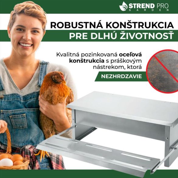 Baromfi etető, Strend Pro Garden, 5 kg kapacitás, 51 x 37 x 19 cm, automata, taposó mechanizmus, horganyzott