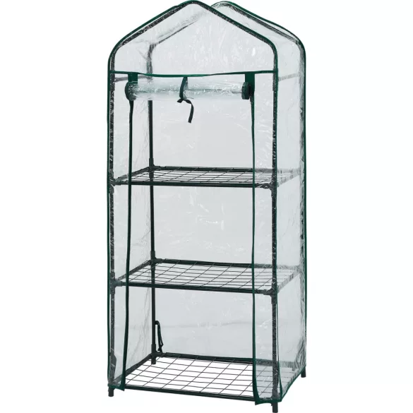 Palántanevelő, Strend Pro Garden, 59,8 × 39 × 126 cm, kerti fóliasátor kivitelű, 3 polcos, kompakt, helytakarékos