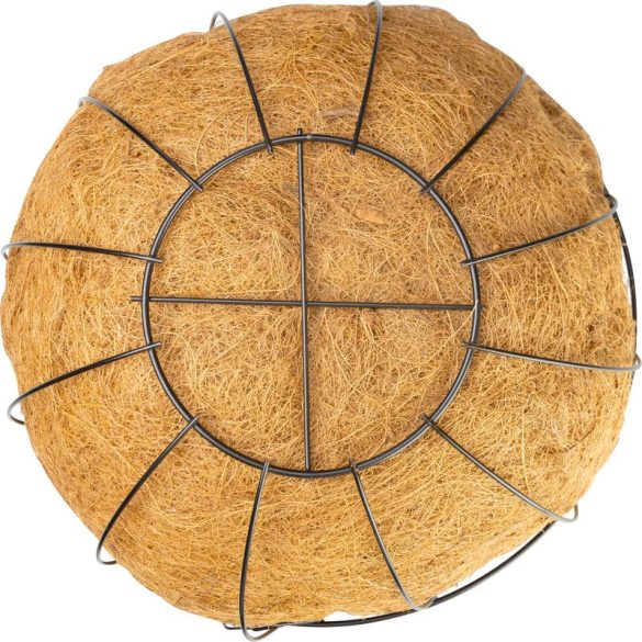 Függő virágtartó, Strend Pro Garden, 40 cm, fekete váz, barna kókuszrost bélés, acél, lánccal és kampóval, kerek