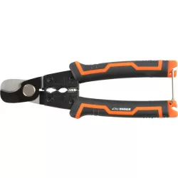   Krimpelőfogó, Strend Pro, fekete/narancssárga, 175 mm, kábelekhez, vágó funkcióval, drótkötelekhez és huzalokhoz is, gumírozott markolat