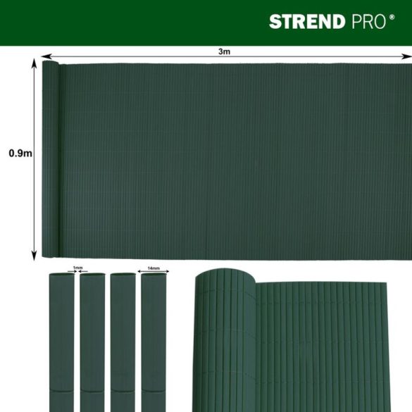 Lamellás kerítés, Strend Pro Garden Ence DF13, zöld, 90 cm x 3 m, PVC lamellák, 1300 g/m2, UV-álló, árnyékoló
