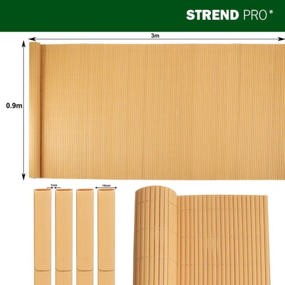 Lamellás kerítés, Strend Pro Garden Ence DF13, bambusz hatású, 90 cm x 3 m, PVC lamellák, 1300 g/m2, UV-álló, árnyékoló