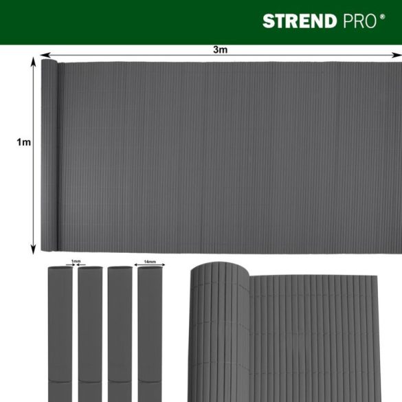Lamellás kerítés, Strend Pro Garden Ence DF13, antracit, 100 cm x 3 m, PVC lamellák, 1300 g/m2, UV-álló, árnyékoló