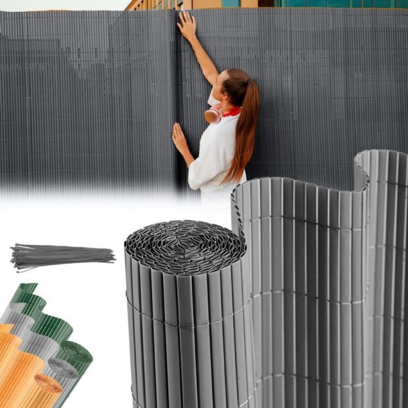 Lamellás kerítés, Strend Pro Garden Ence DF13, antracit, 200 cm x 3 m, PVC lamellák, 1300 g/m2, UV-álló, árnyékoló