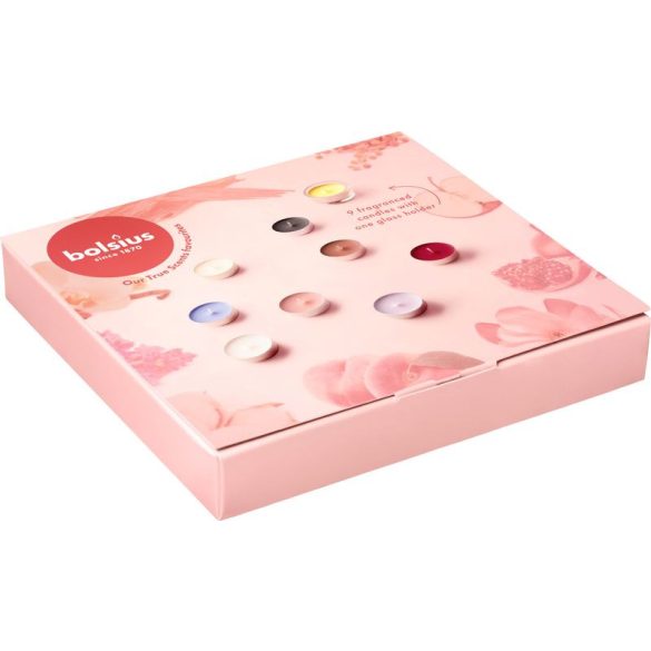 Illatgyertya szett, Bolsius, Karácsonyi illatmix, 9 db, illatos, üveg gyertyatartóval, díszdobozos, vegyes illatok