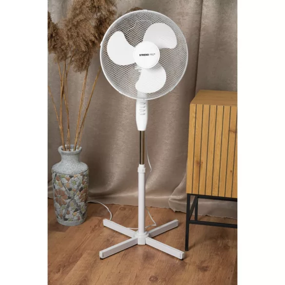 Álló ventilátor, Strend Pro, fehér, 45 W, átmérő: 40 cm, 2 sebességfokozat, teleszkópos, magasság: 100-120 cm
