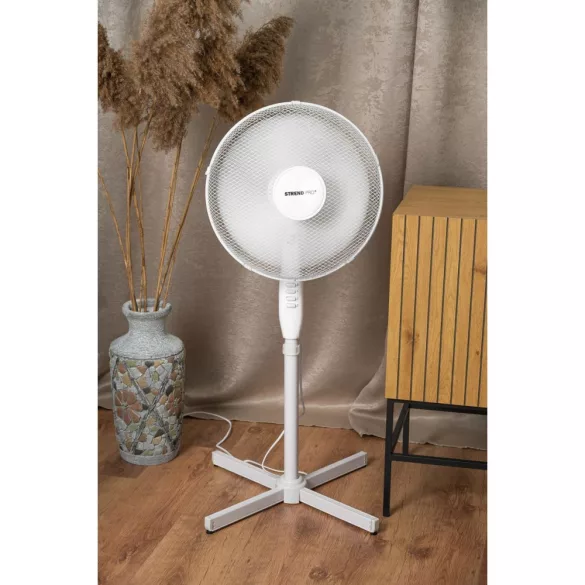 Álló ventilátor, Strend Pro, fehér, 45 W, átmérő: 40 cm, 2 sebességfokozat, teleszkópos, magasság: 100-120 cm
