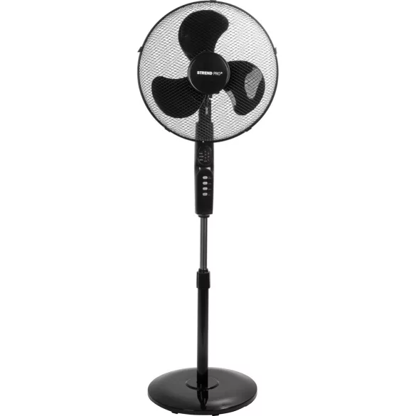 Álló ventilátor, Strend Pro, fekete, 45 W, átmérő: 40 cm, távirányítós, 3 sebességfokozat, teleszkópos, magasság: 100-125 cm, időzítő