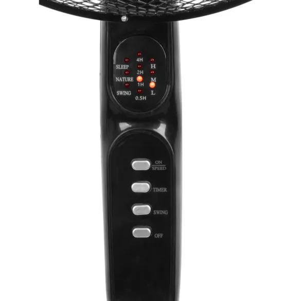 Álló ventilátor, Strend Pro, fekete, 45 W, átmérő: 40 cm, távirányítós, 3 sebességfokozat, teleszkópos, magasság: 100-125 cm, időzítő