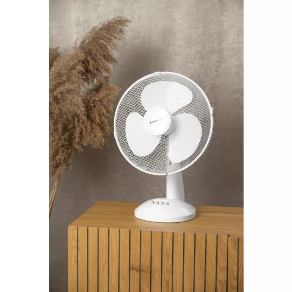 Asztali ventilátor, Strend Pro, fehér, 45 W, átmérő: 30 cm, 2 sebességfokozat, magasság: 48 cm