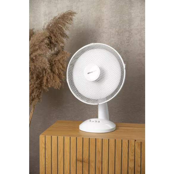 Asztali ventilátor, Strend Pro, fehér, 45 W, átmérő: 30 cm, 2 sebességfokozat, magasság: 48 cm