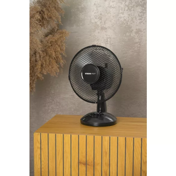 Asztali ventilátor, Strend Pro, fekete, 25 W, átmérő: 23 cm, 2 sebességfokozat, magasság: 37 cm