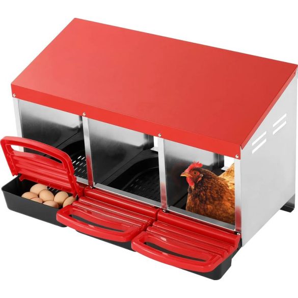 Tojófészek, Strend Pro, 79,6 x 47,5 x 52,5 cm, szürke, 3 rekeszes, fém és műanyag, 3 tojótyúk számára, korrózióálló felület