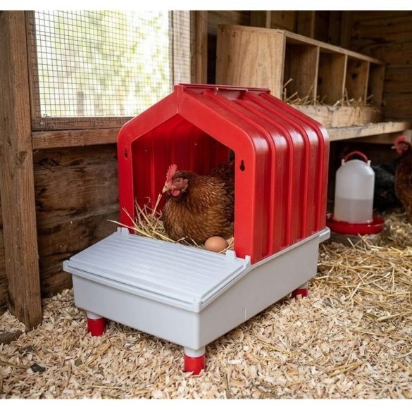 Tojófészek, Novital, 33 × 18,5 × 64,5 cm, piros/szürke, 1 rekeszes, műanyag, 1 tojótyúk számára, levehető fedéllel