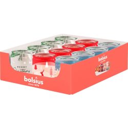   Illatgyertya szett, Bolsius Starlight, 8,2 × 6,8 cm, 12 db, krém brülé / vörösáfonya / vanília, üveg