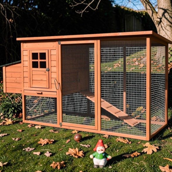 Tyúkól, Strend Pro Garden, 2 × 0,755 × 1,03 m, fából készült, időjárásálló tetővel, dróthálóval, rámpával, kifutóval, 1/1 fedés